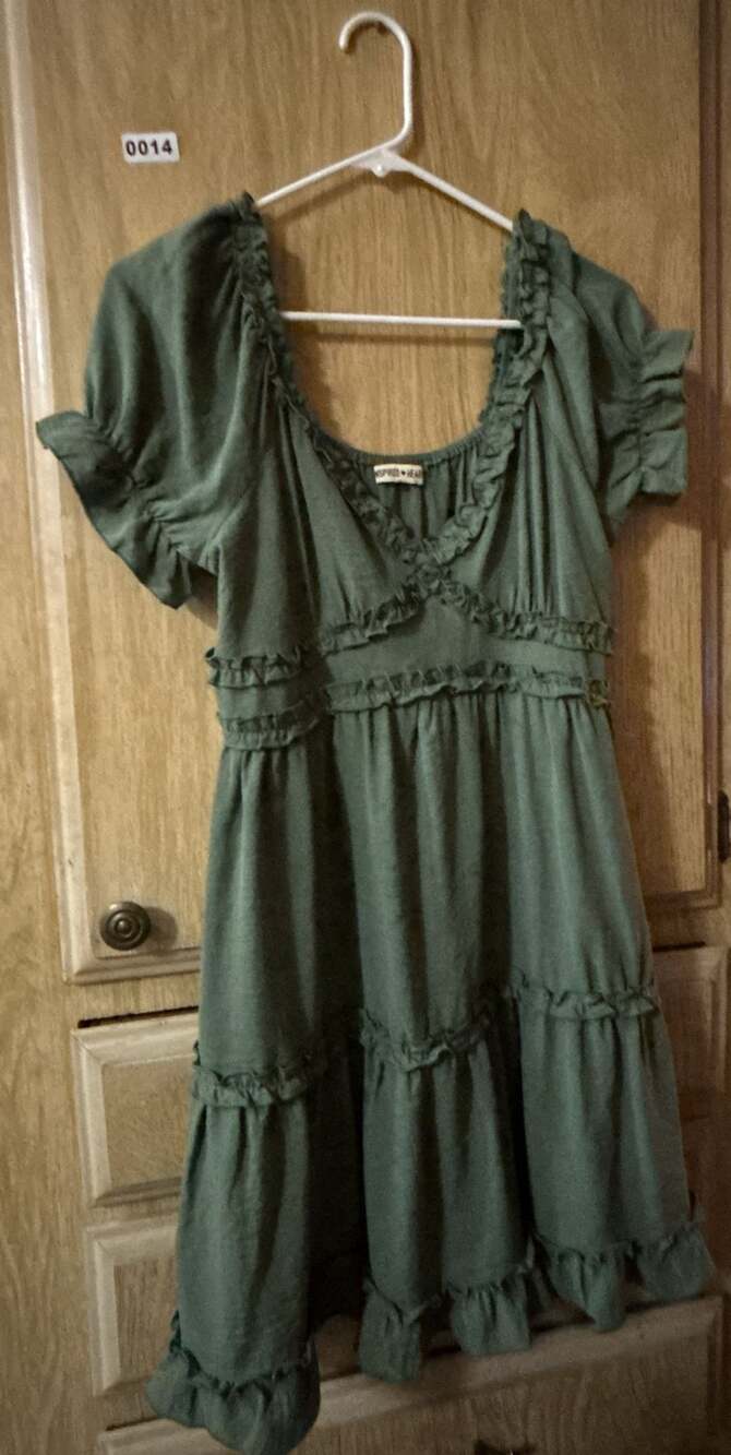 INSPIRED HEART Ruffle Trim Mini Dress Green Polyester
